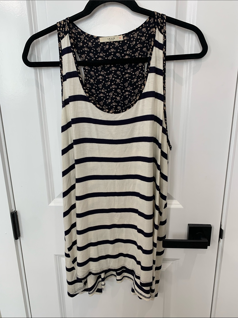 Le Lis Navy & Cream Striped Tank with Floral Back